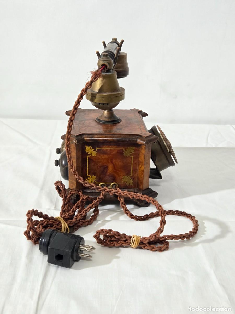 Tel&eacute;fonos: Tel&eacute;fono Telcer de madera, incrustaciones de bronce - Foto 7