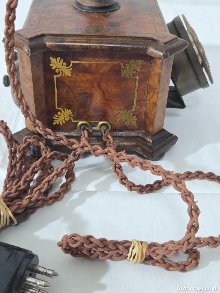 Tel&eacute;fonos: Tel&eacute;fono Telcer de madera, incrustaciones de bronce - Foto 9