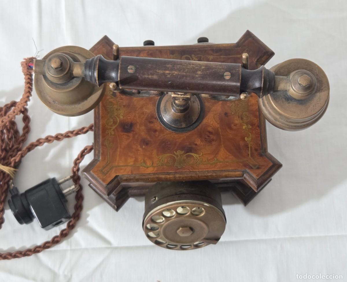 Tel&eacute;fonos: Tel&eacute;fono Telcer de madera, incrustaciones de bronce - Foto 10
