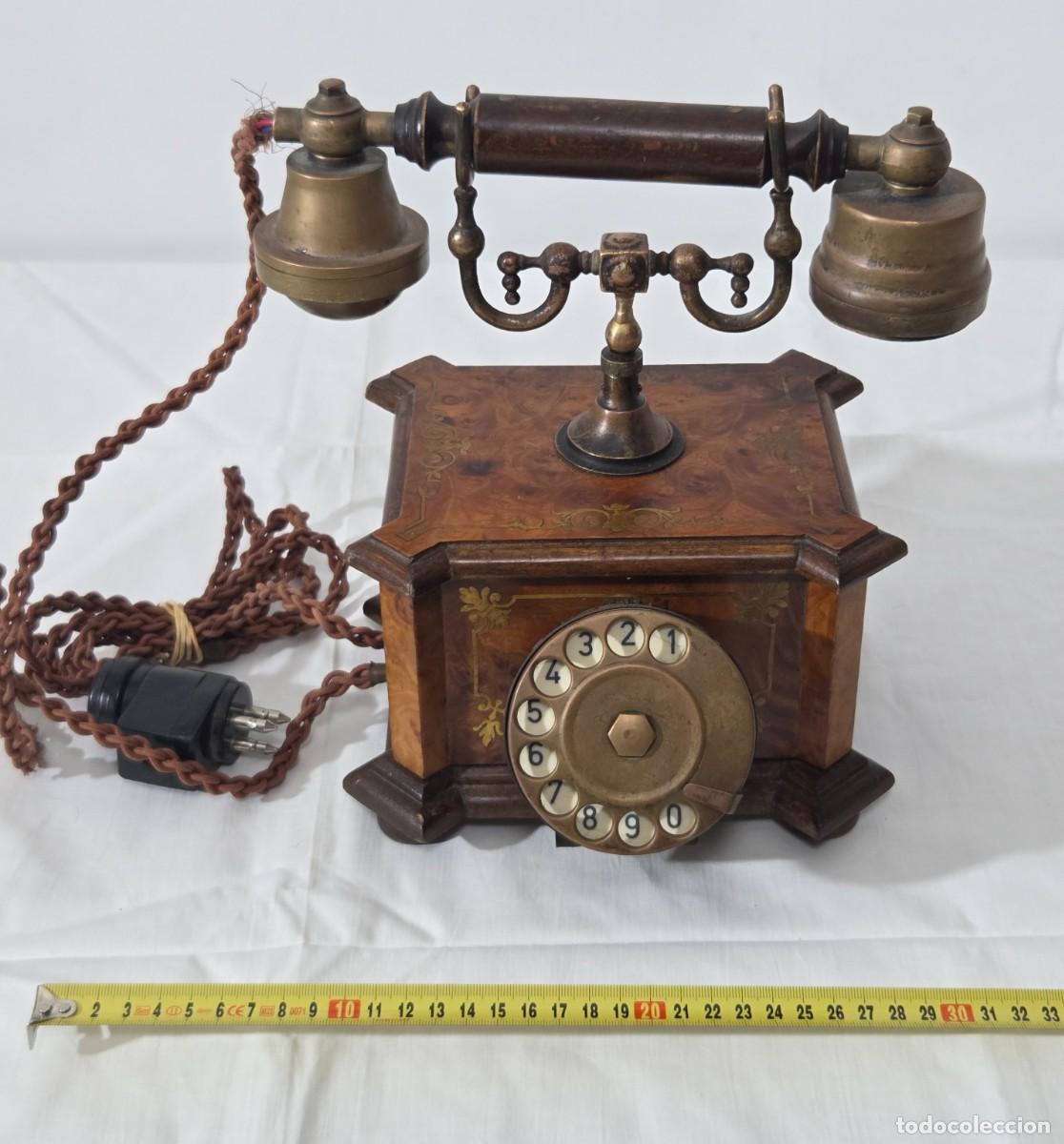 Tel&eacute;fonos: Tel&eacute;fono Telcer de madera, incrustaciones de bronce - Foto 15