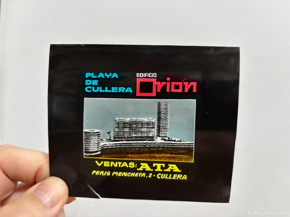 Antig&uuml;edades: ANTIGUO CELULOIDE LINTERNA M&Aacute;GICA, PUBLICIDAD - EDIFICIO ORION, PLAYA DE CULLERA, VENTAS ATA - Foto 1