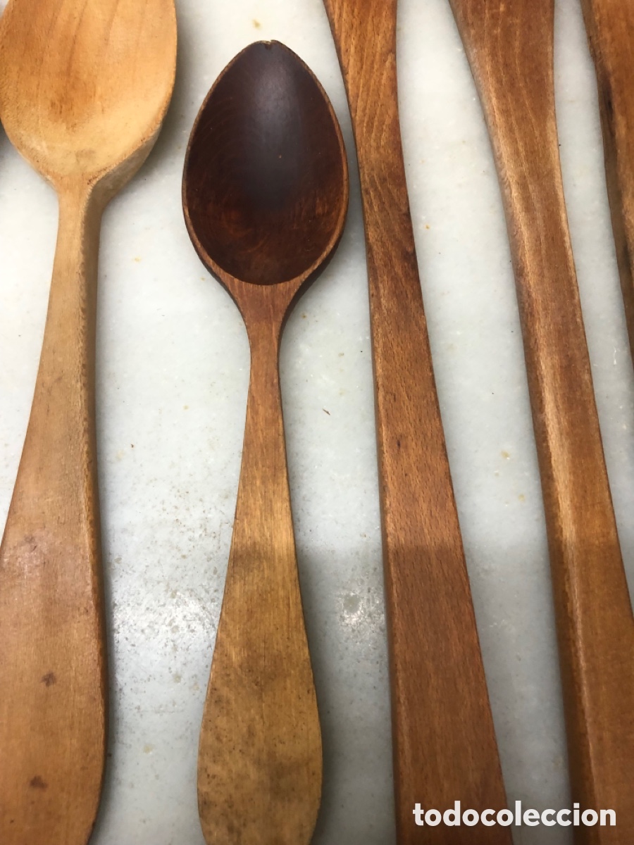 Antig&uuml;edades: Lote antiguas cucharas y esp&aacute;tulas de madera - Foto 4