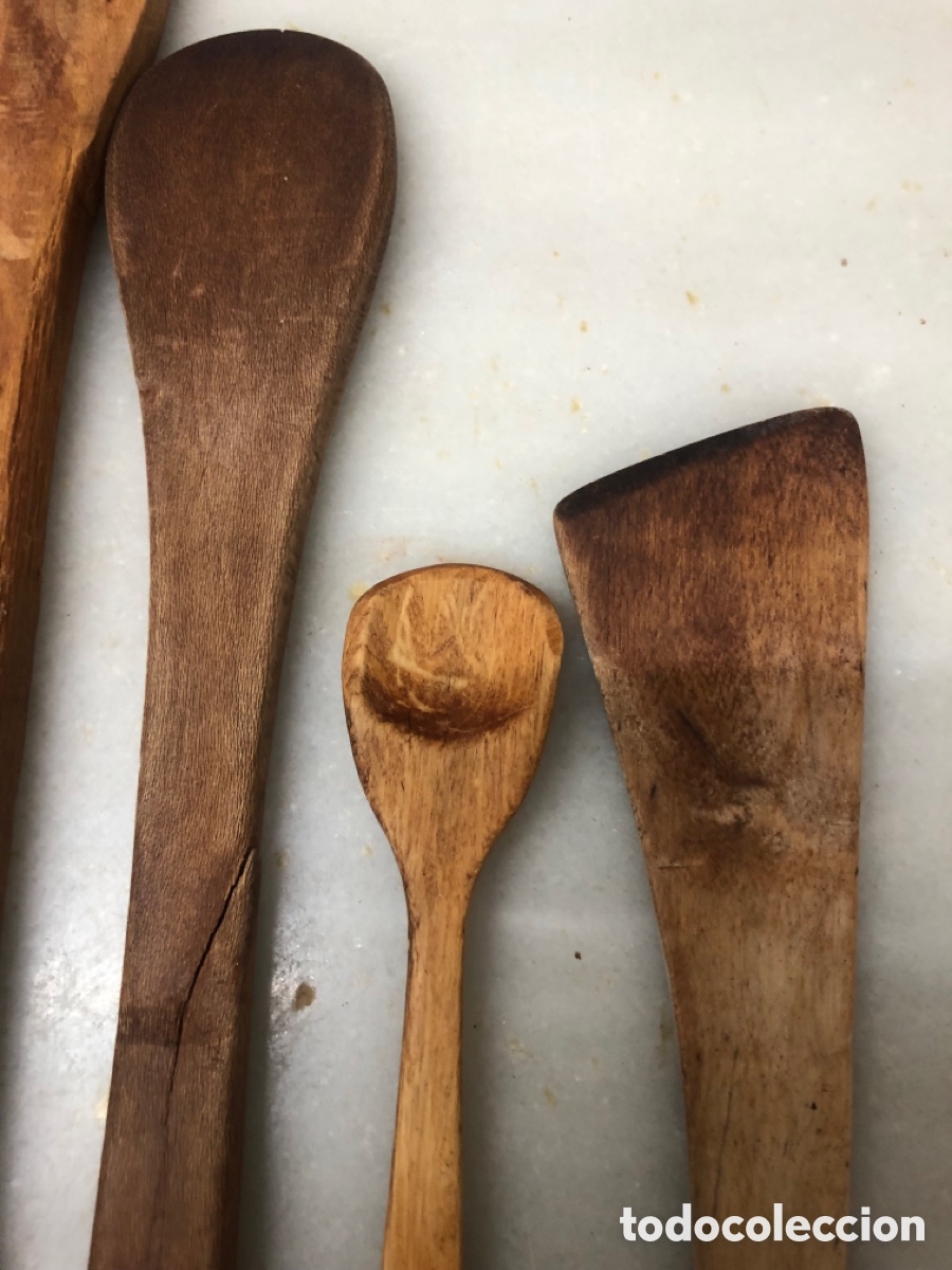 Antig&uuml;edades: Lote antiguas cucharas y esp&aacute;tulas de madera - Foto 7