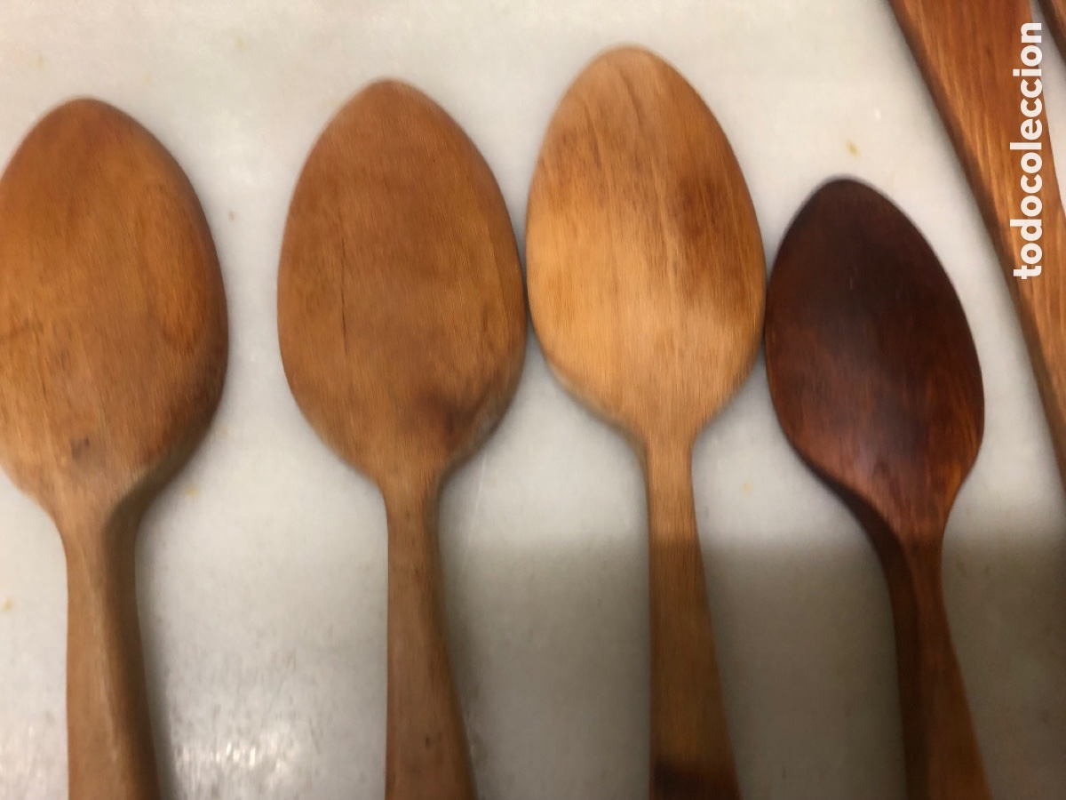 Antig&uuml;edades: Lote antiguas cucharas y esp&aacute;tulas de madera - Foto 9