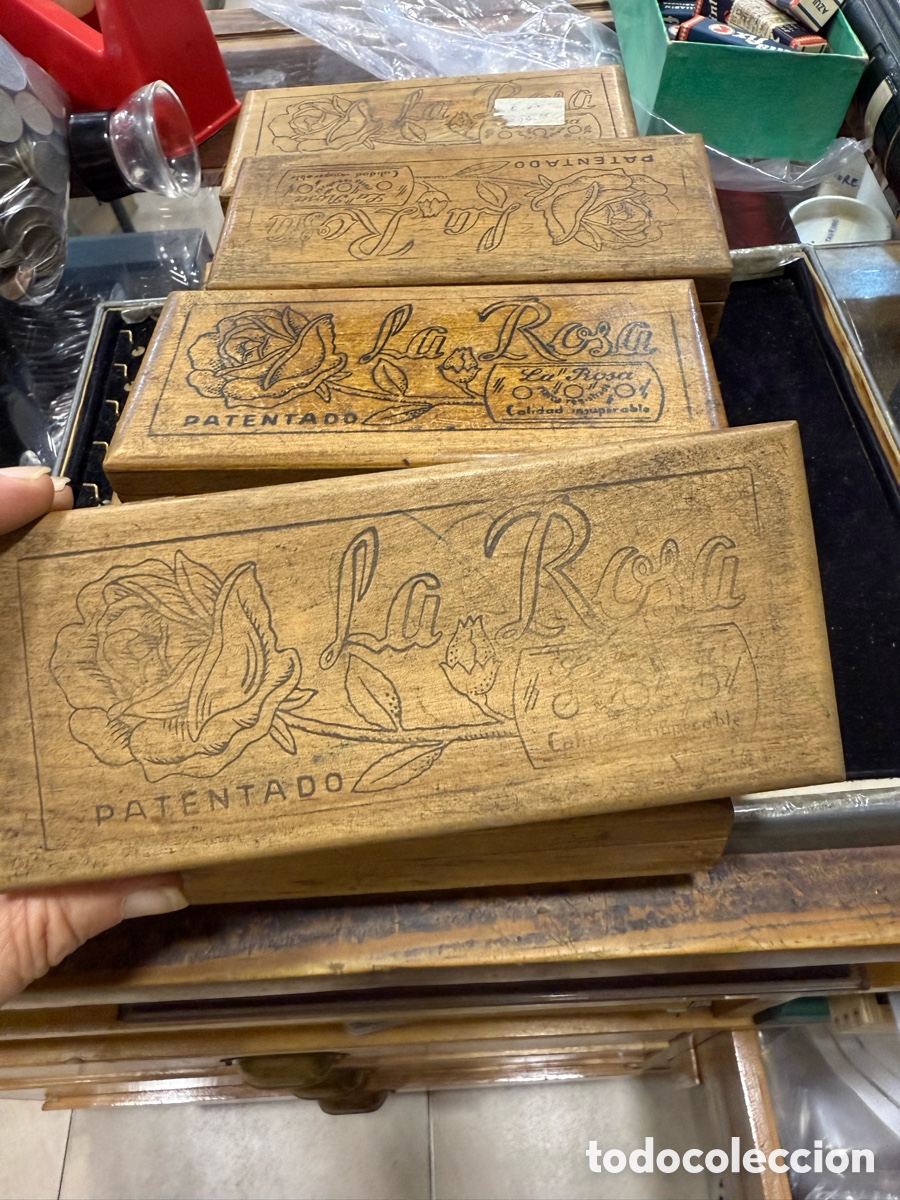 Antig&uuml;edades: Lote de cajas de madera de cuchillas de afeitar marca la rosa - Foto 2
