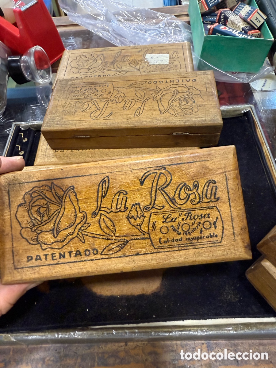 Antig&uuml;edades: Lote de cajas de madera de cuchillas de afeitar marca la rosa - Foto 5