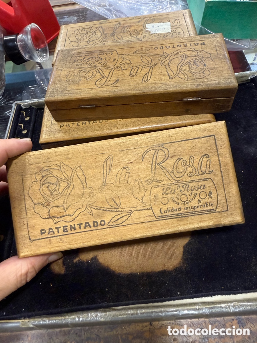 Antig&uuml;edades: Lote de cajas de madera de cuchillas de afeitar marca la rosa - Foto 7