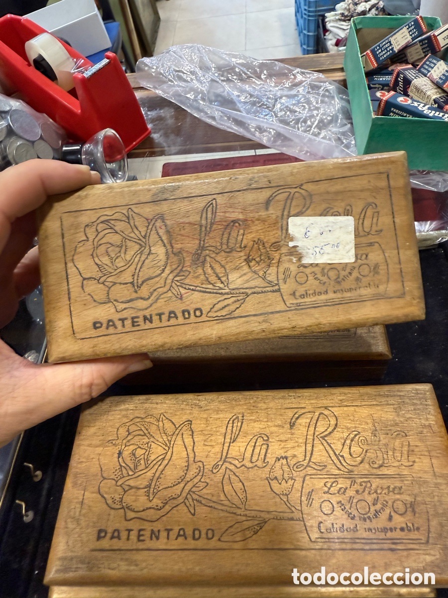 Antig&uuml;edades: Lote de cajas de madera de cuchillas de afeitar marca la rosa - Foto 10