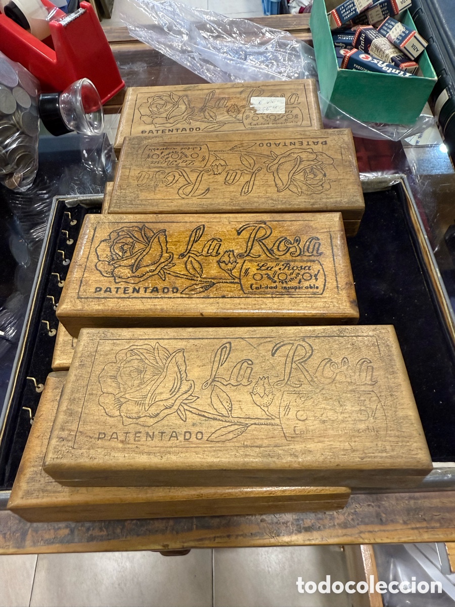 Antig&uuml;edades: Lote de cajas de madera de cuchillas de afeitar marca la rosa - Foto 1