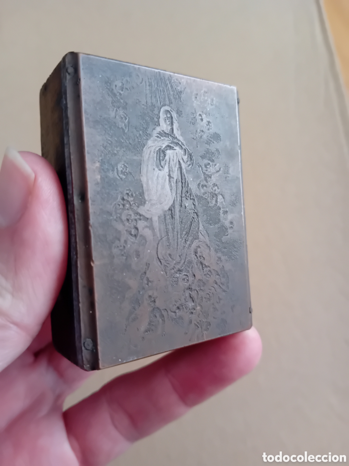 Antig&uuml;edades: PLANCHA BRONCE CLICH&Eacute; IMPRENTA VIRGEN SIN IDENTIFICAR - Foto 1