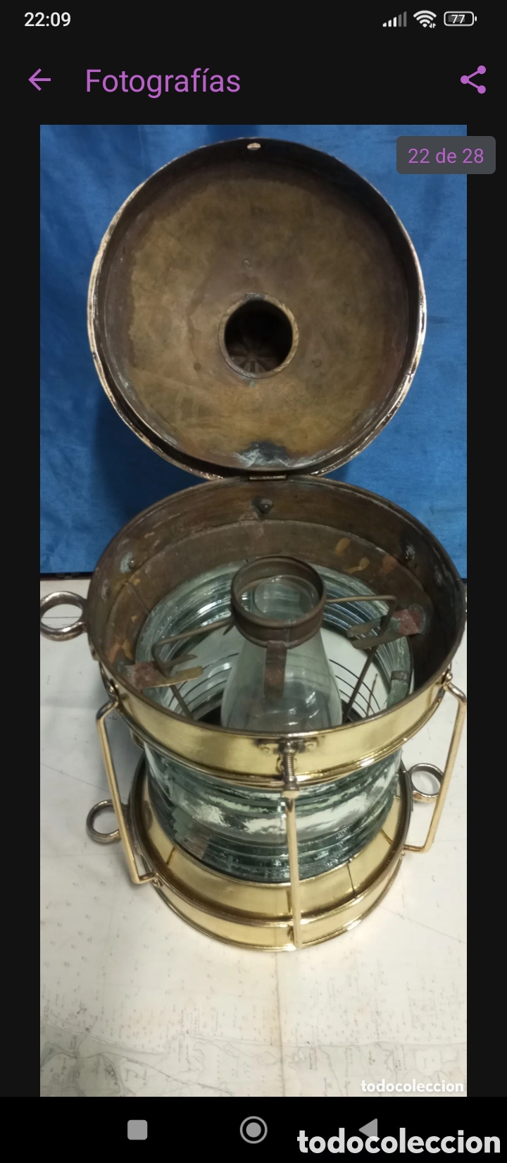Antig&uuml;edades: Farol antiguo original de barco lo - Foto 5