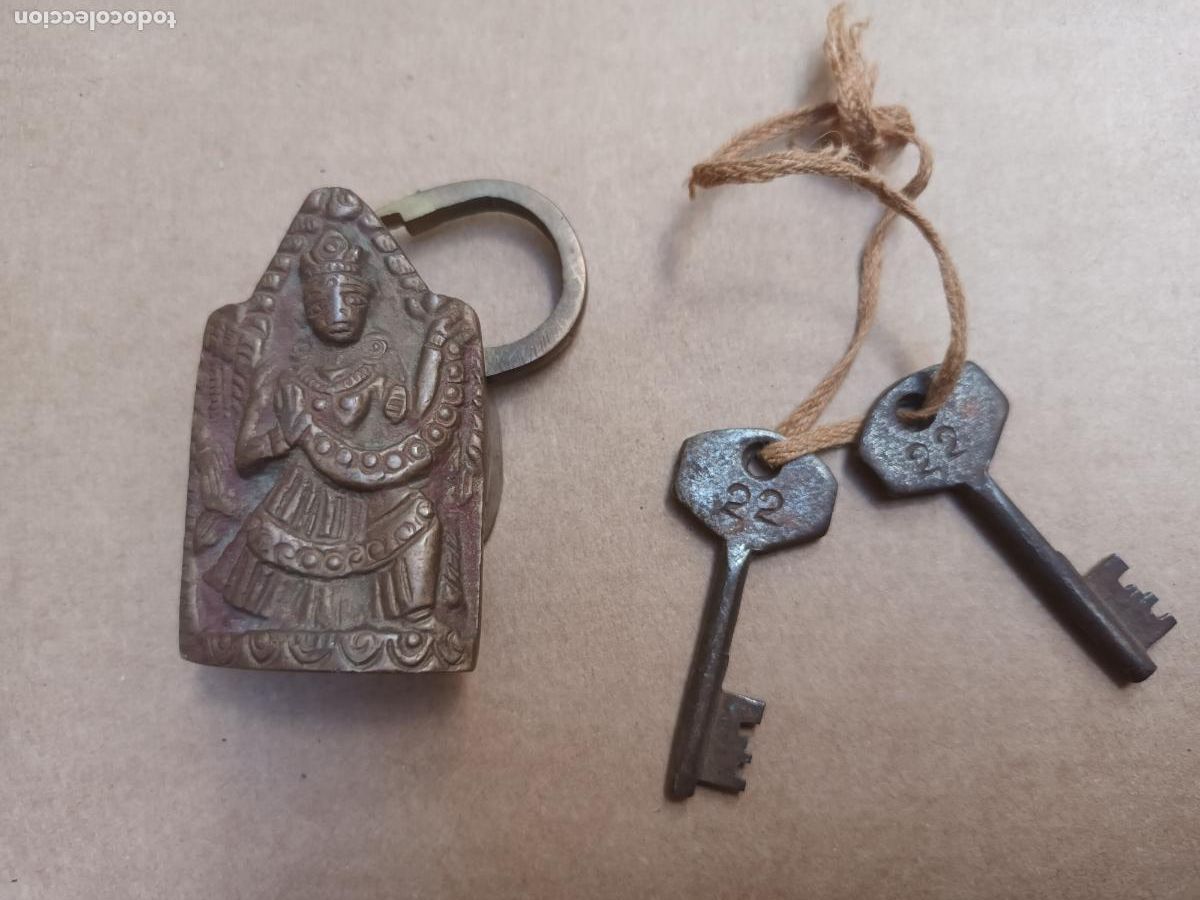 Antig&uuml;edades: CANDADO BRONCE DE LA INDIA. 22. DIOSA. - Foto 2