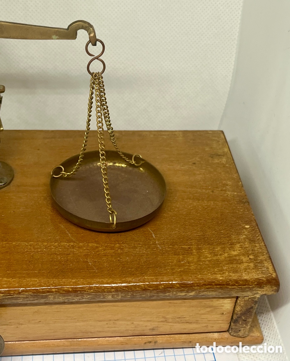 Antig&uuml;edades: ANTIGUA BALANZA DE PRECISI&Oacute;N DE BRONCE , COMPLETA - Foto 6