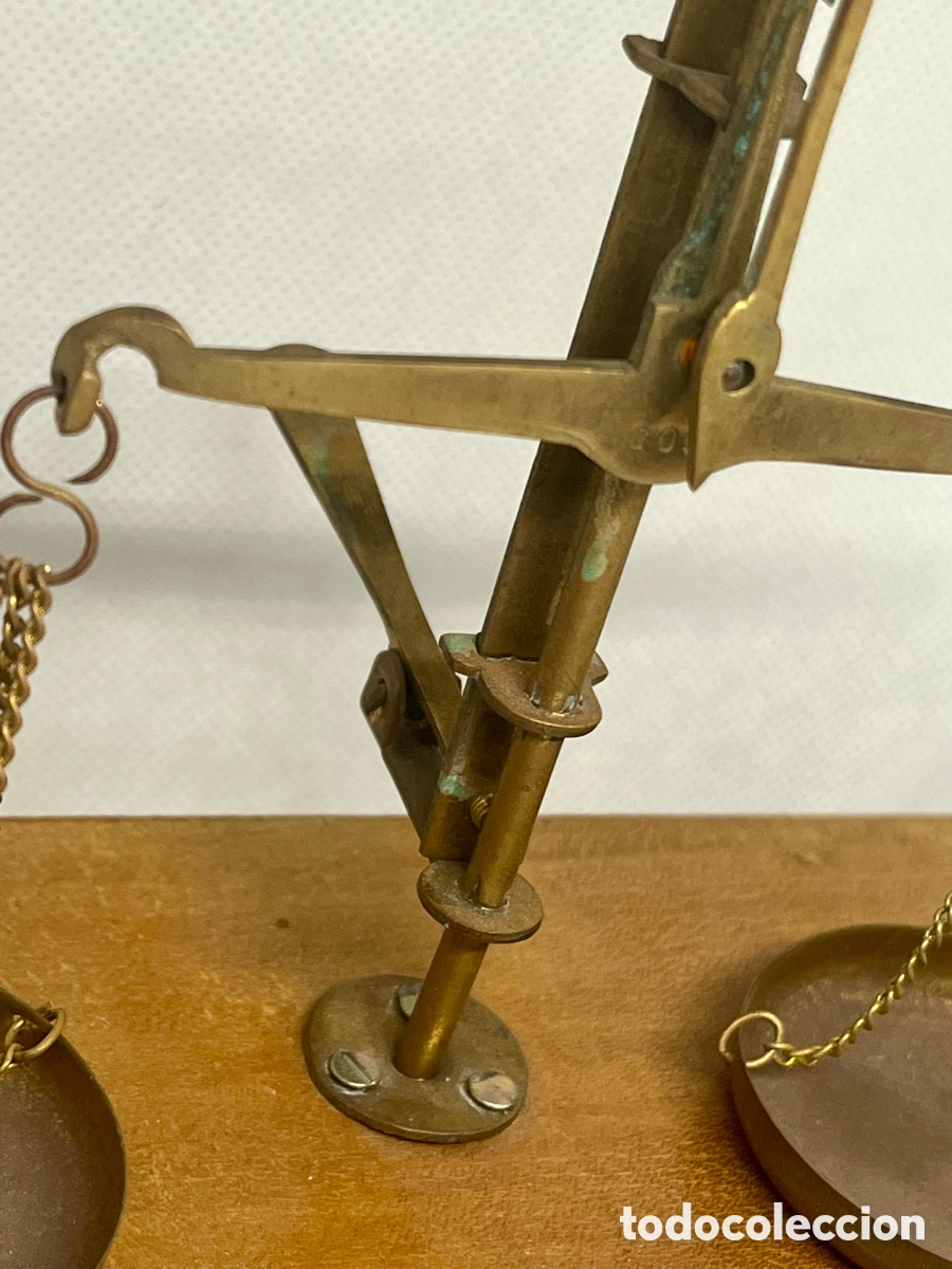 Antig&uuml;edades: ANTIGUA BALANZA DE PRECISI&Oacute;N DE BRONCE , COMPLETA - Foto 9