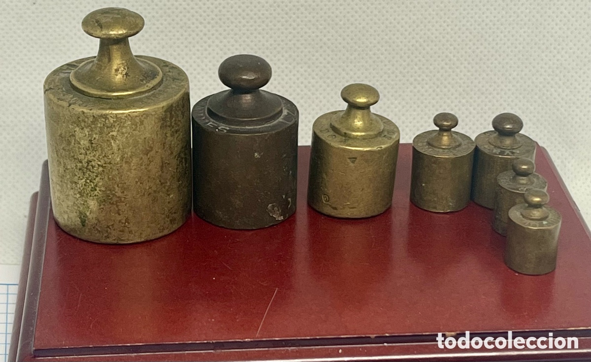 Antig&uuml;edades: JUEGO DE 7 PESAS DE BRONCE ANTIGUAS - Foto 1