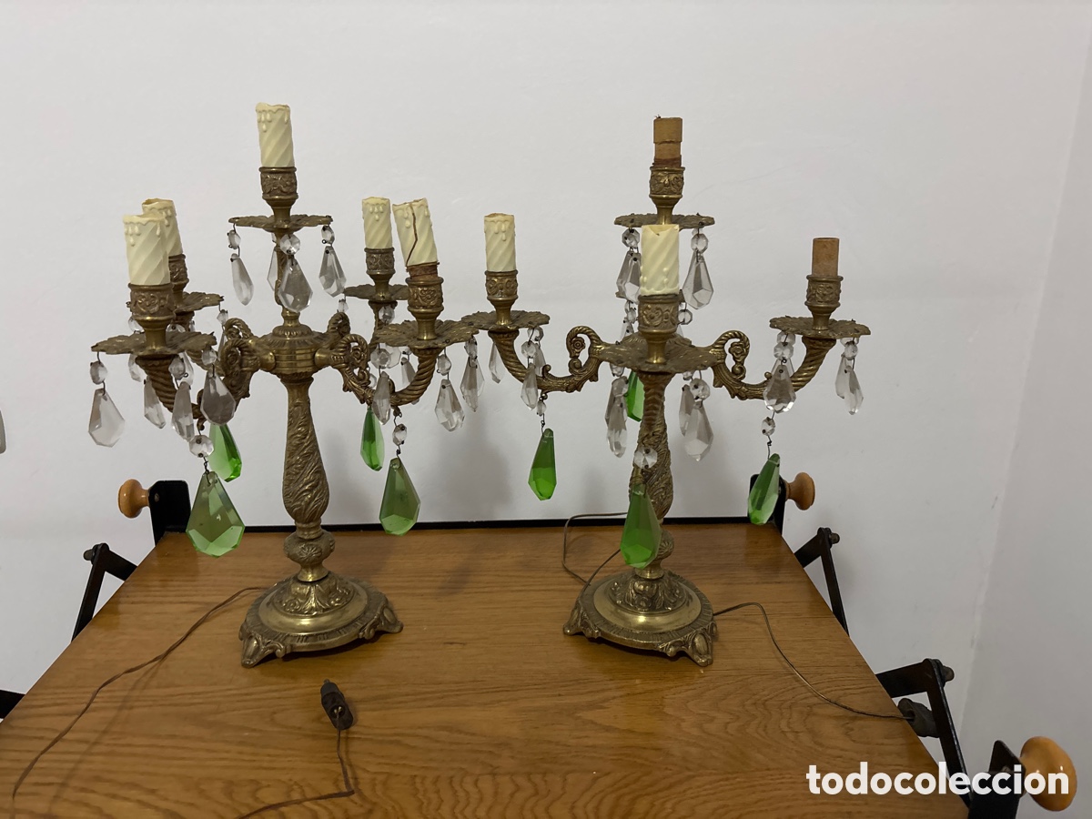 Antig&uuml;edades: 2 lamparas candelabro con piedras electrificada - Foto 1
