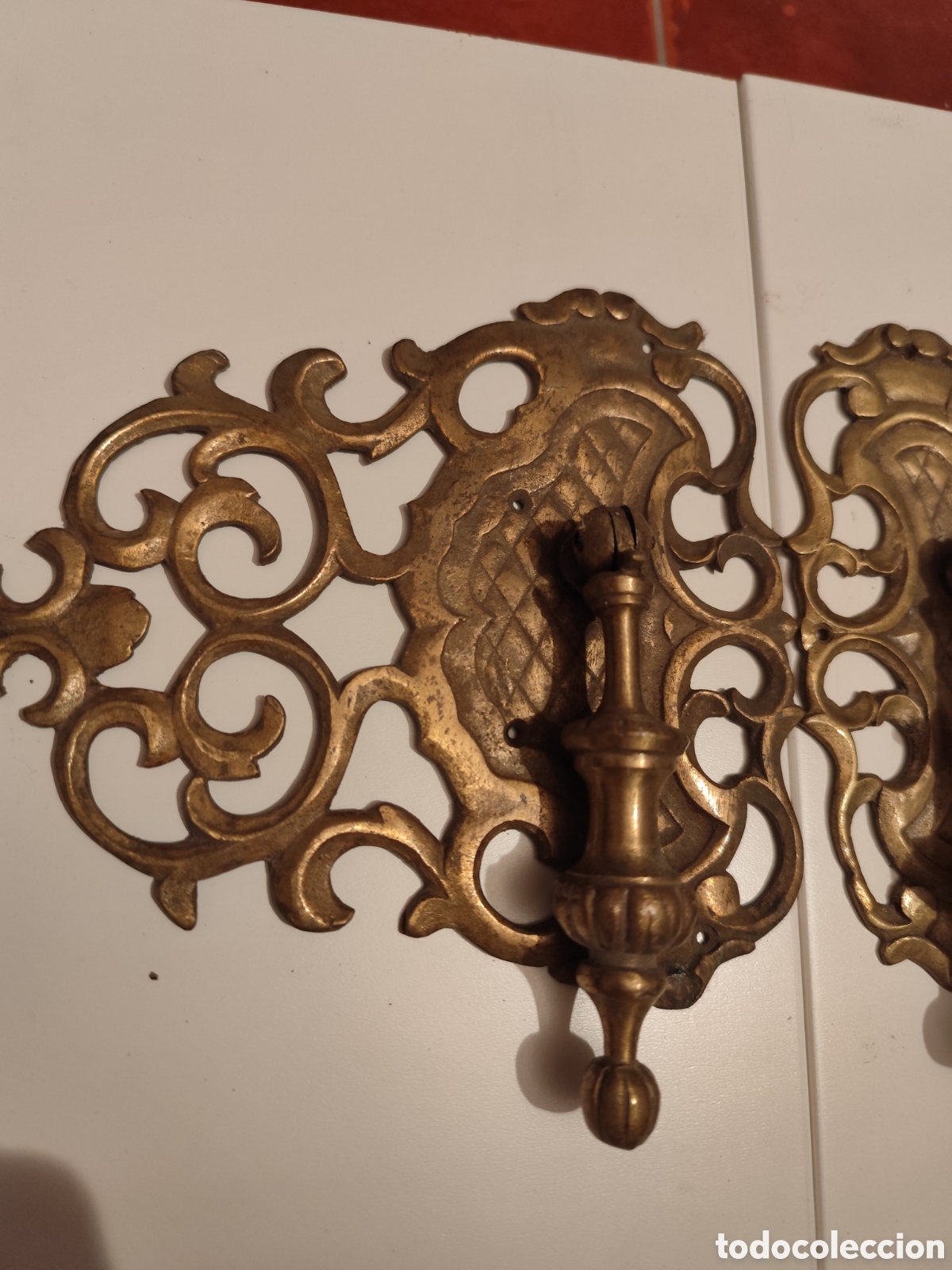 Antig&uuml;edades: Tirador puerta doble de bronce - Foto 3