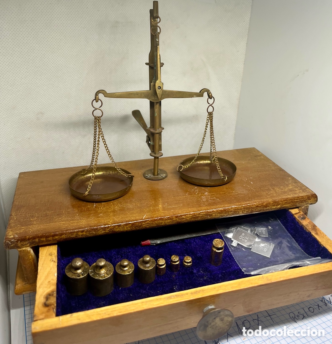 Antig&uuml;edades: ANTIGUA BALANZA DE PRECISI&Oacute;N DE BRONCE , COMPLETA - Foto 8
