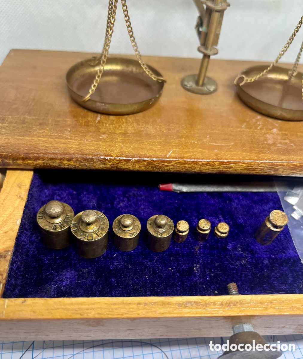 Antig&uuml;edades: ANTIGUA BALANZA DE PRECISI&Oacute;N DE BRONCE , COMPLETA - Foto 2