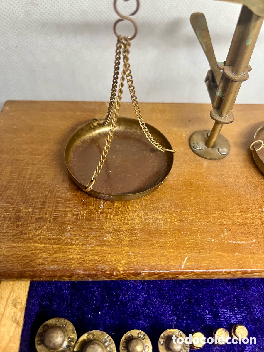 Antig&uuml;edades: ANTIGUA BALANZA DE PRECISI&Oacute;N DE BRONCE , COMPLETA - Foto 11