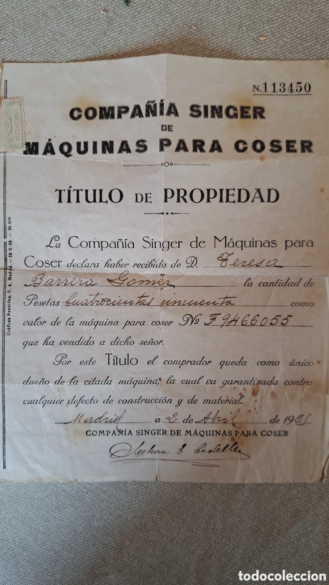 Antig&uuml;edades: MAQUINA SINGER. Contrato y accesorios - Foto 16