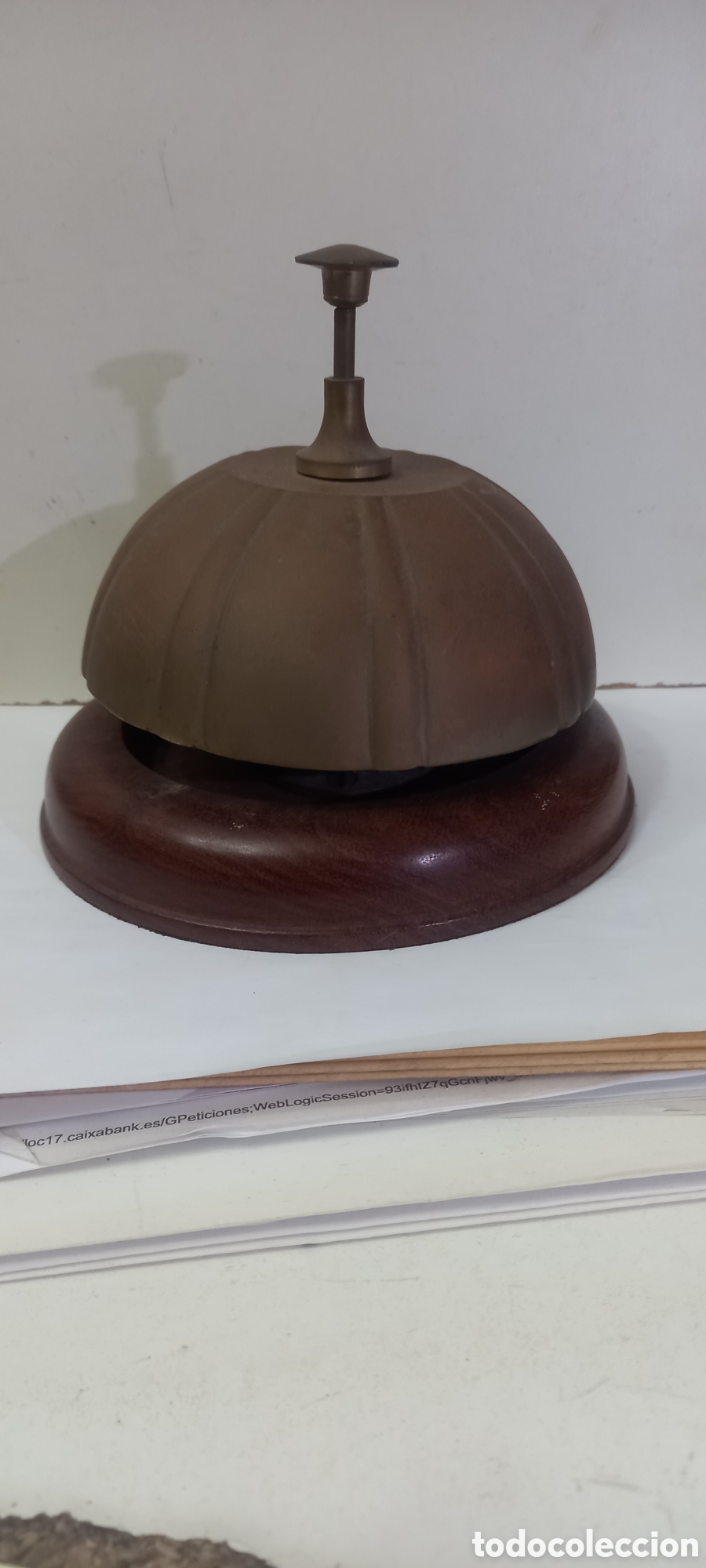 Antig&uuml;edades: ANTIGUO TIMBRE DE HOTEL RECEPCION. BRONCE Y MADERA.