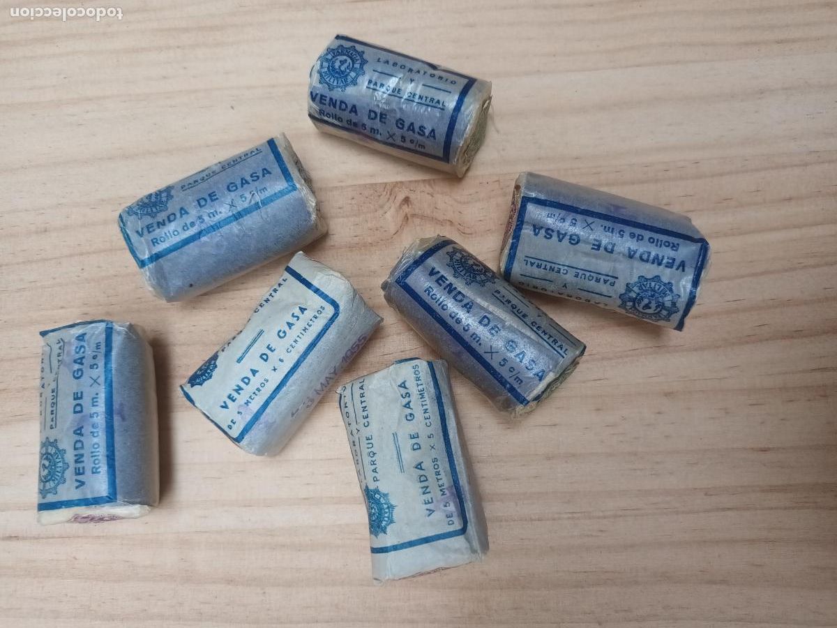 Antig&uuml;edades: LOTE VENDA DE GASA FARMACIA MILITAR PARQUE CENTRAL 1955