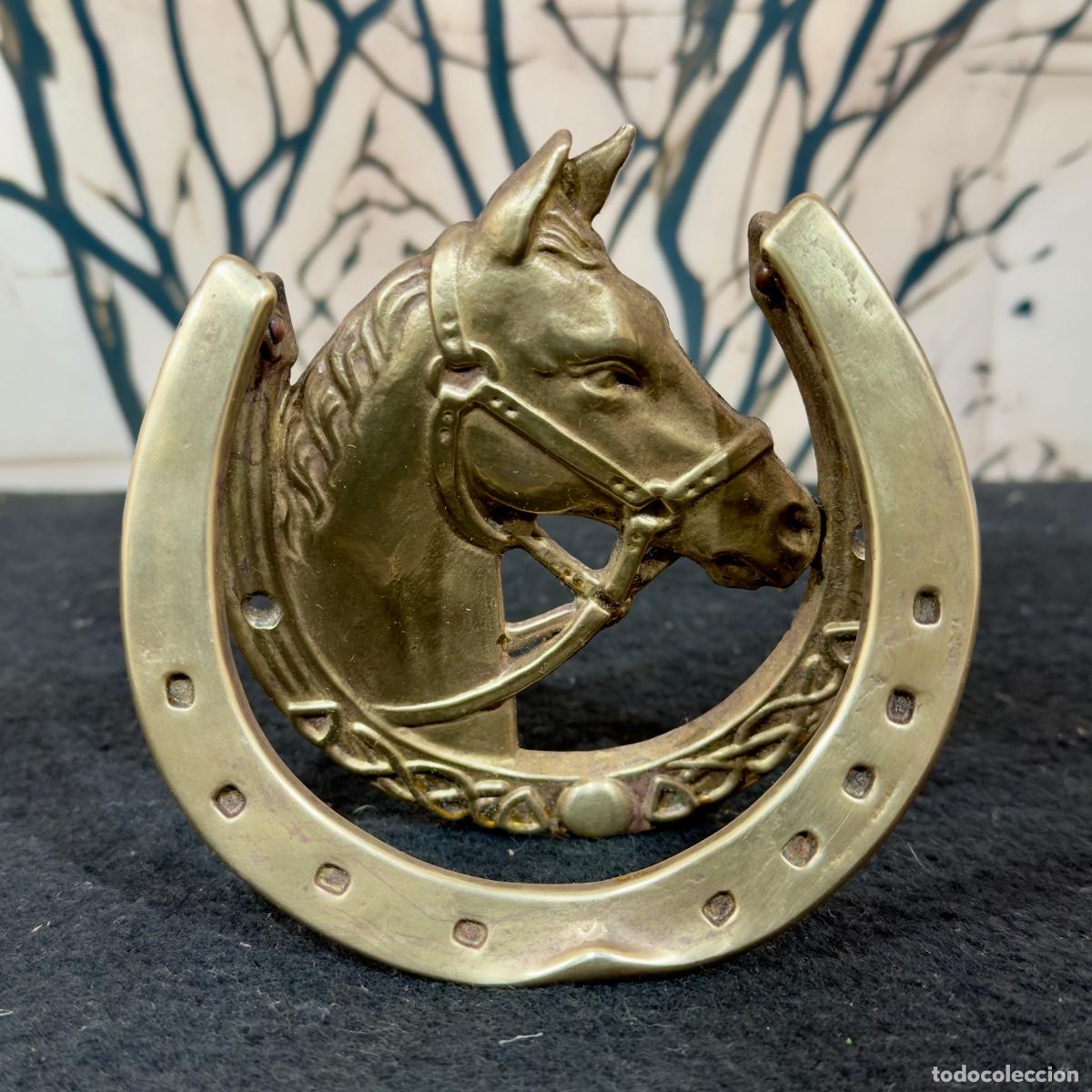 Antig&uuml;edades: Aldaba Vintage de Lat&oacute;n Macizo con Forma de Caballo - Foto 7