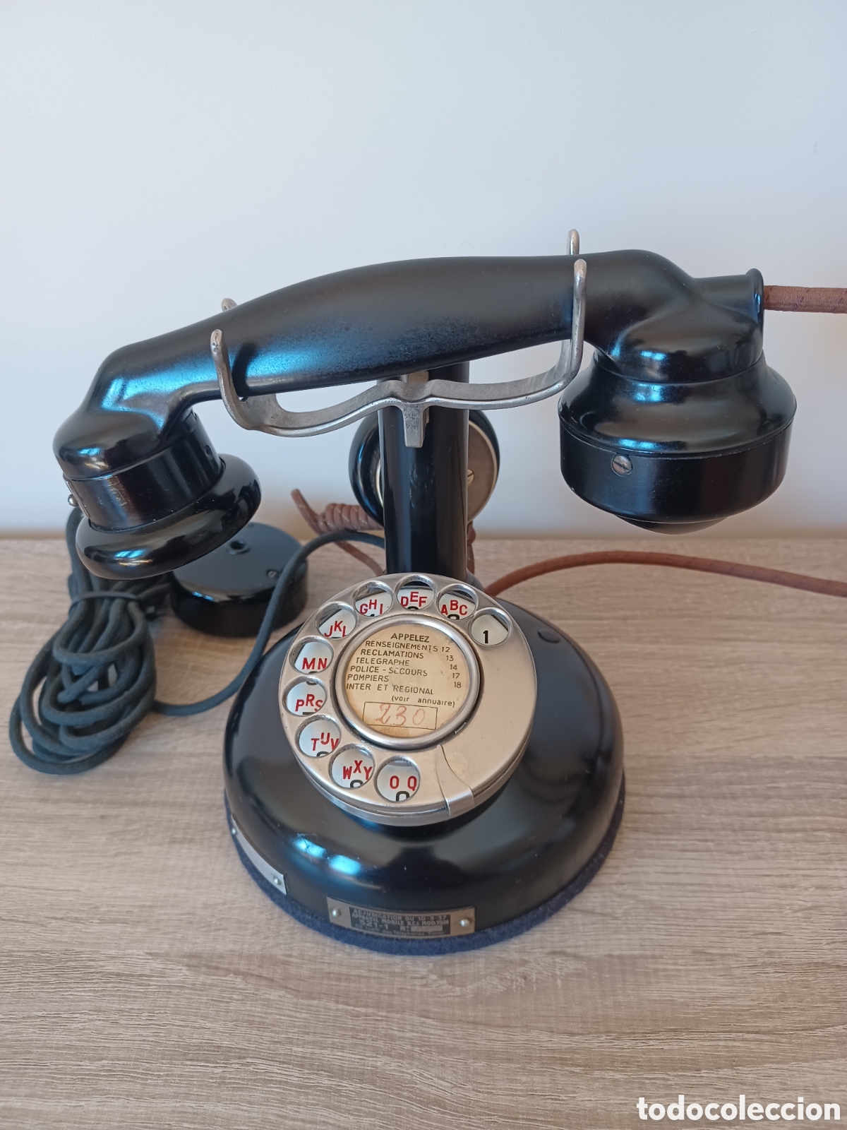Tel&eacute;fonos: Tel&eacute;fono Hist&oacute;rico BCI Modelo 1924 PTT Francia - Datado 1937/1941 - Completo con Roseta y Supletorio