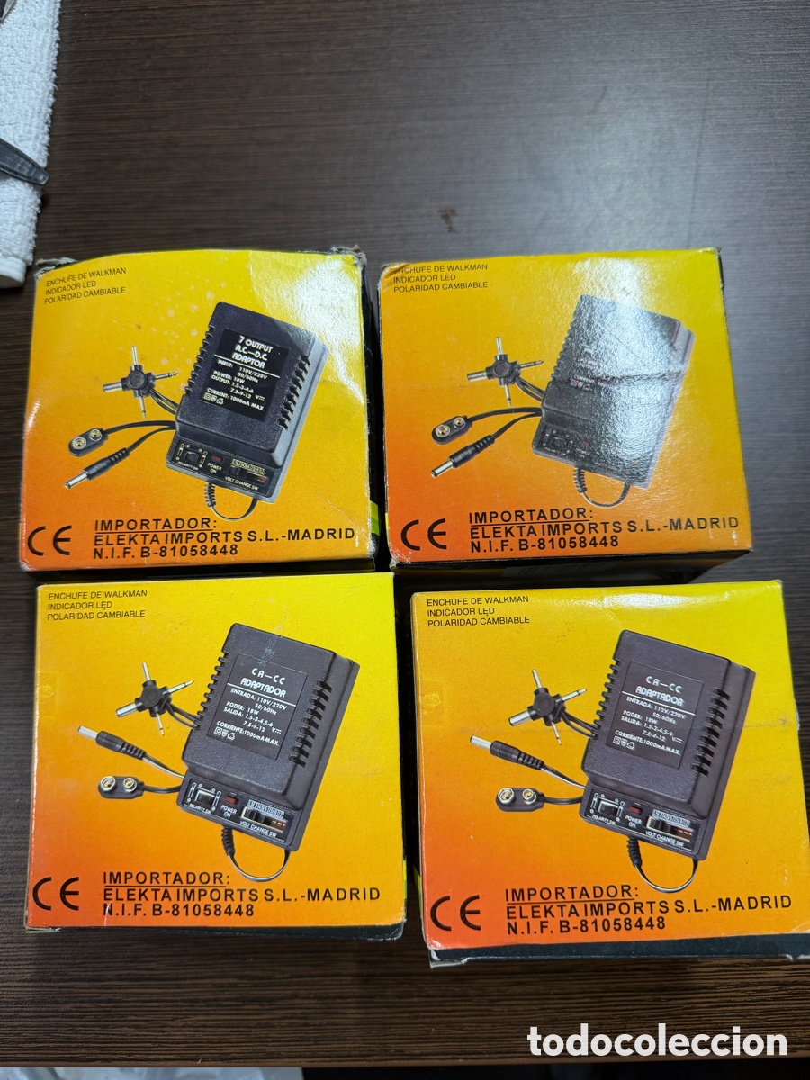 Antig&uuml;edades: Lote 4 Adaptadores AC/DC Walkman Universal - Foto 1