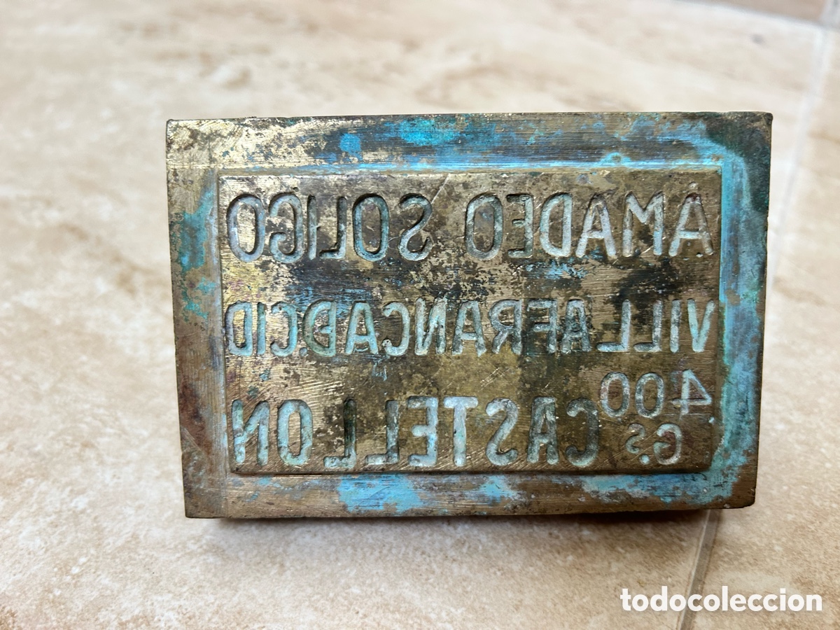 Antig&uuml;edades: Antiguo troquel bronce/hierro para marcar jab&oacute;n Amadeo Soligo Villafranca del Cid Castell&oacute;n 400gr