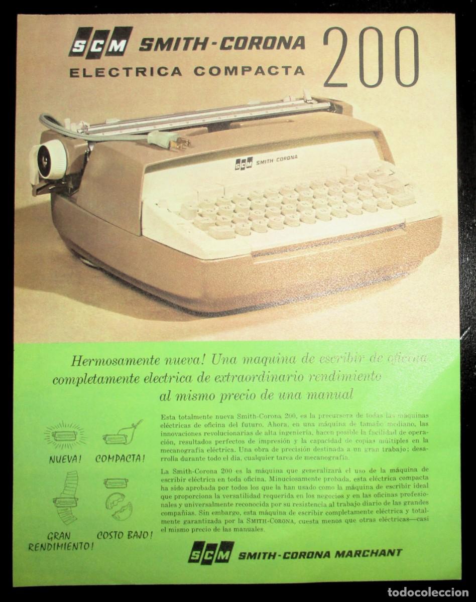 Antiguidades: HOJA PUBLICITARIA DE LA M&Aacute;QUINA DE ESCRIBIR SMITH CORONA 200 EL&Eacute;CTRICA COMPACTA. 1964. EN ESPA&Ntilde;OL.