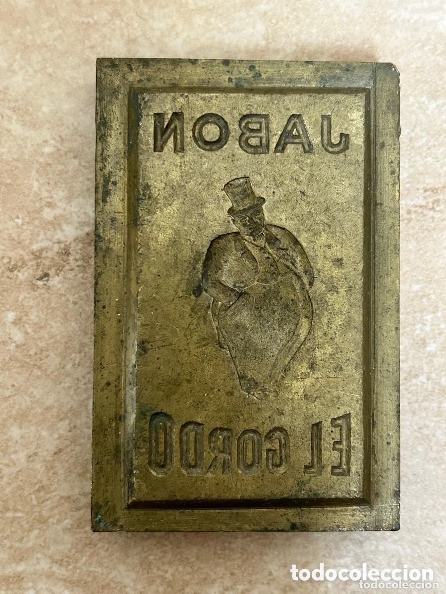 Antiques: Antiguo troquel plancha bronce/hierro para marcar jab&oacute;n grande Jab&oacute;n El Gordo (Castellon)