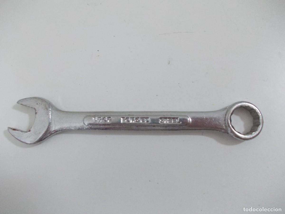 Antig&uuml;edades: Llave combinada antigua acero forjado herramienta mec&aacute;nica reflexi&oacute;n de oficio 13 mm