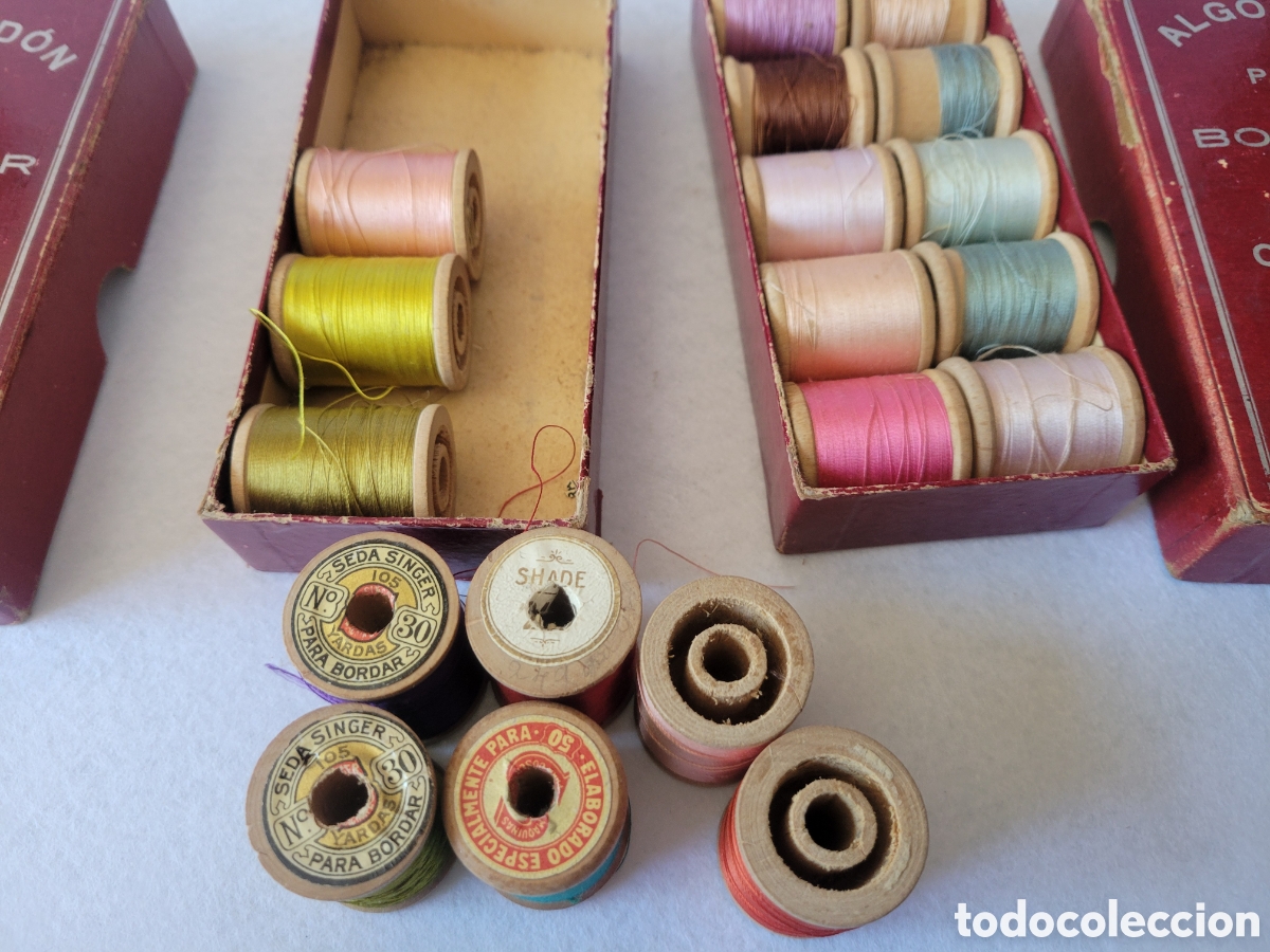 Antig&uuml;edades: LOTE 2 ANTIGUAS CAJAS CON BOBINAS DE HILO DE ALGODON - Foto 3