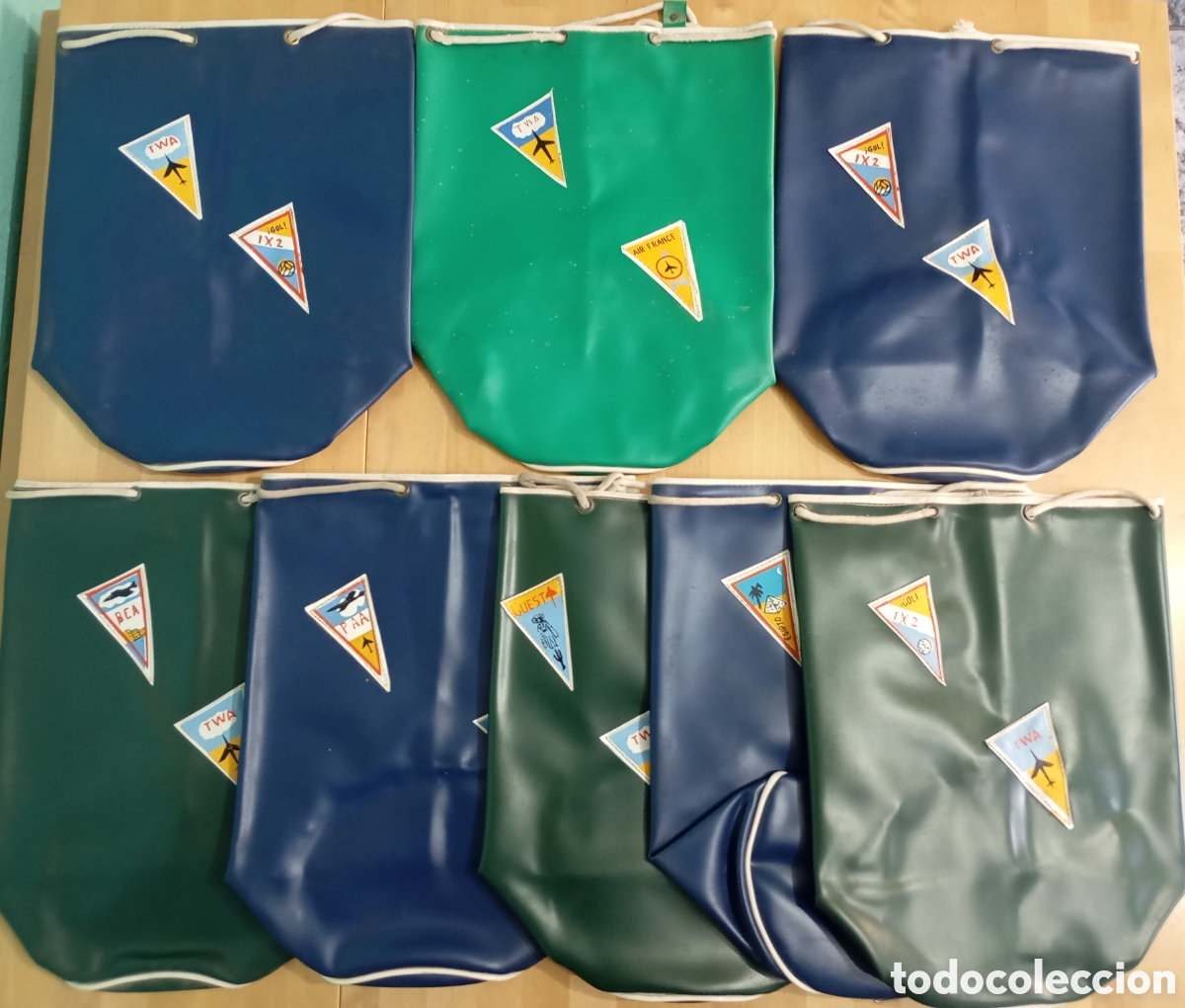 Antig&uuml;edades: 7 Petates Vinilo L&iacute;neas A&eacute;reas TWA Pan Am Air France BEA Saca aviaci&oacute;n Bolsa viaje