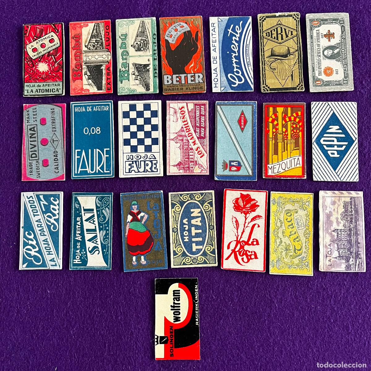 Antig&uuml;edades: 22 ANVERSOS, TAPAS, CARATULAS DE HOJAS CUCHILLAS DE AFEITAR DIFERENTES.