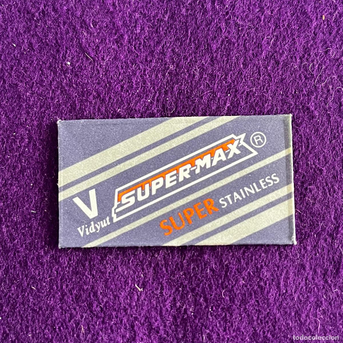 Antig&uuml;edades: FUNDA Y HOJA DE CUCHILLA DE AFEITAR. SUPER-MAX.