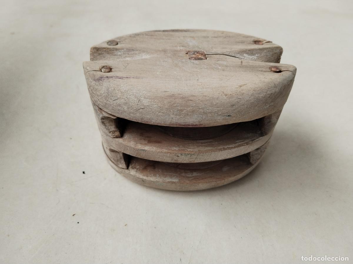 Antig&uuml;edades: antigua polea doble de madera - c188 - Foto 7