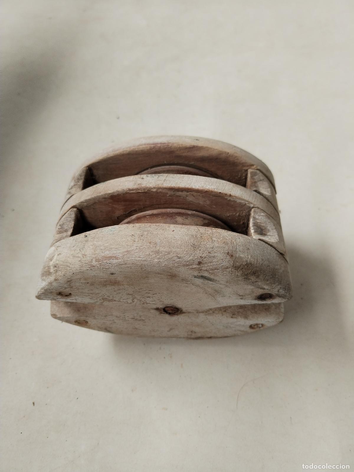 Antig&uuml;edades: antigua polea doble de madera - c188