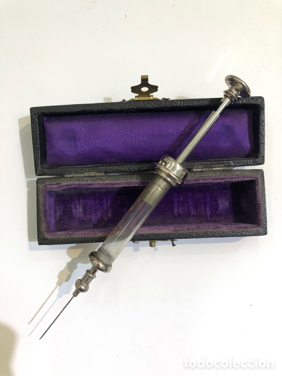 Antig&uuml;edades: Antigua Jeringuilla M&eacute;dica &rdquo;Original Record&rdquo; - A&ntilde;os 30/40 - Estuche Original y Aguja