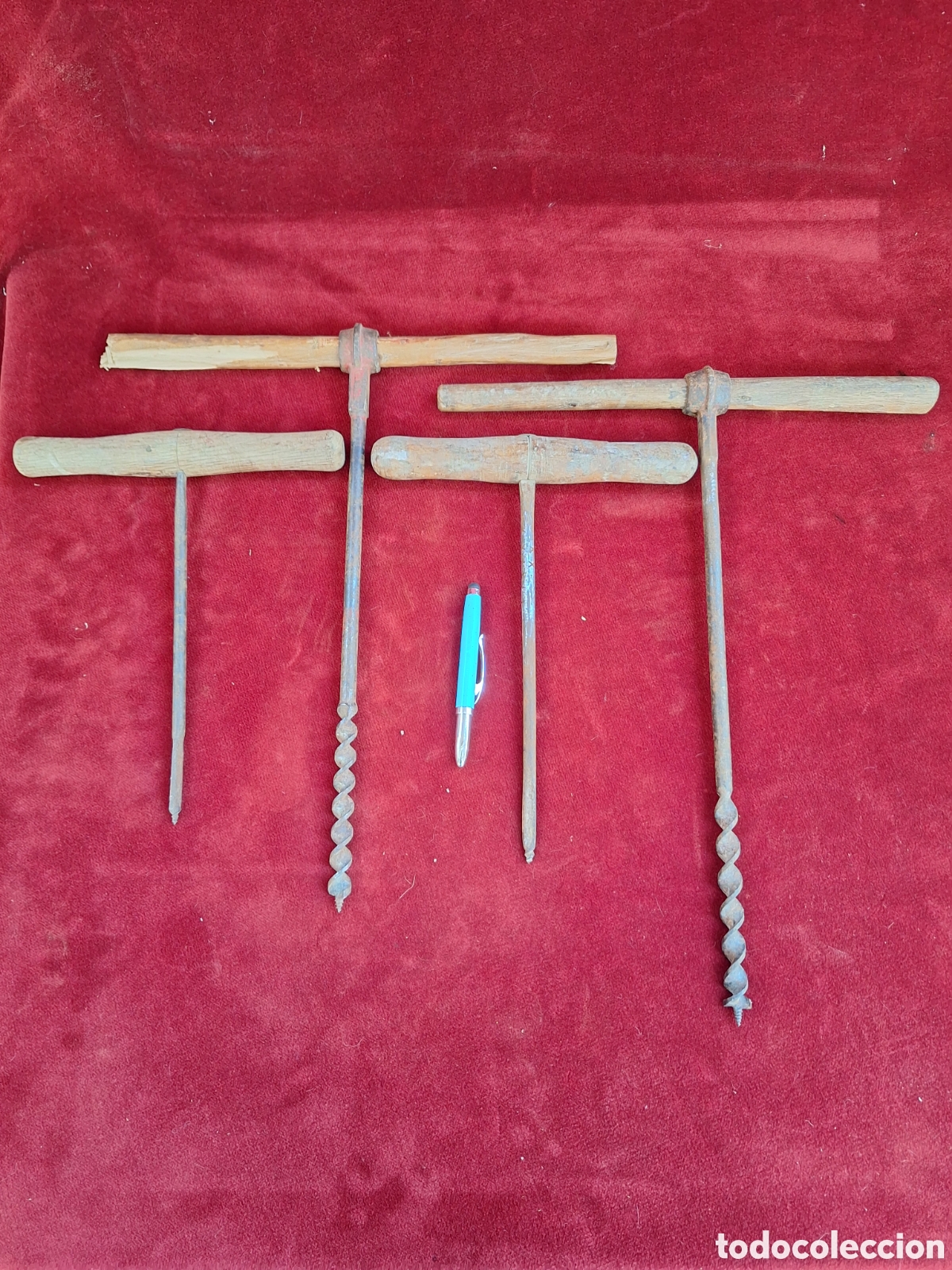 Antig&uuml;edades: Lote de 4 barrenas antiguas! Principios S. XX. Una con dibujo.