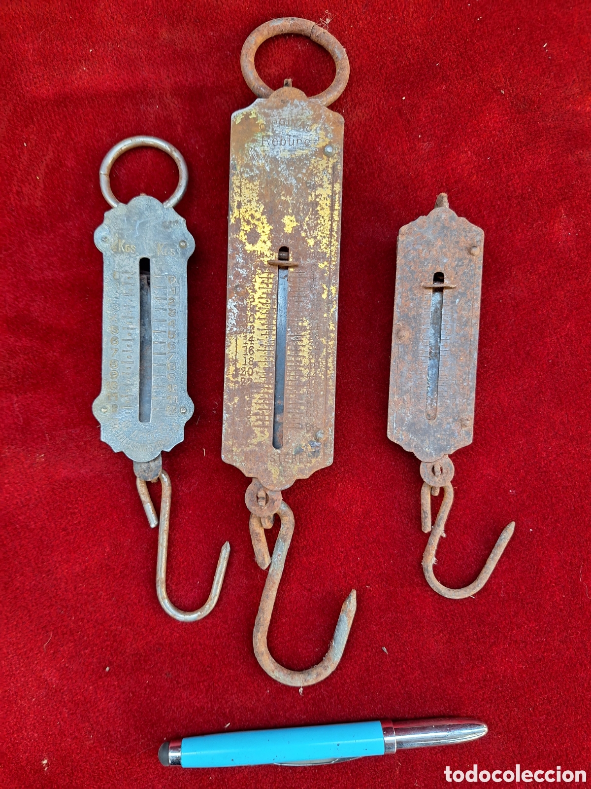 Antig&uuml;edades: Lote de 3 antiguas balanzas de bolsillo o basculas de muelle!