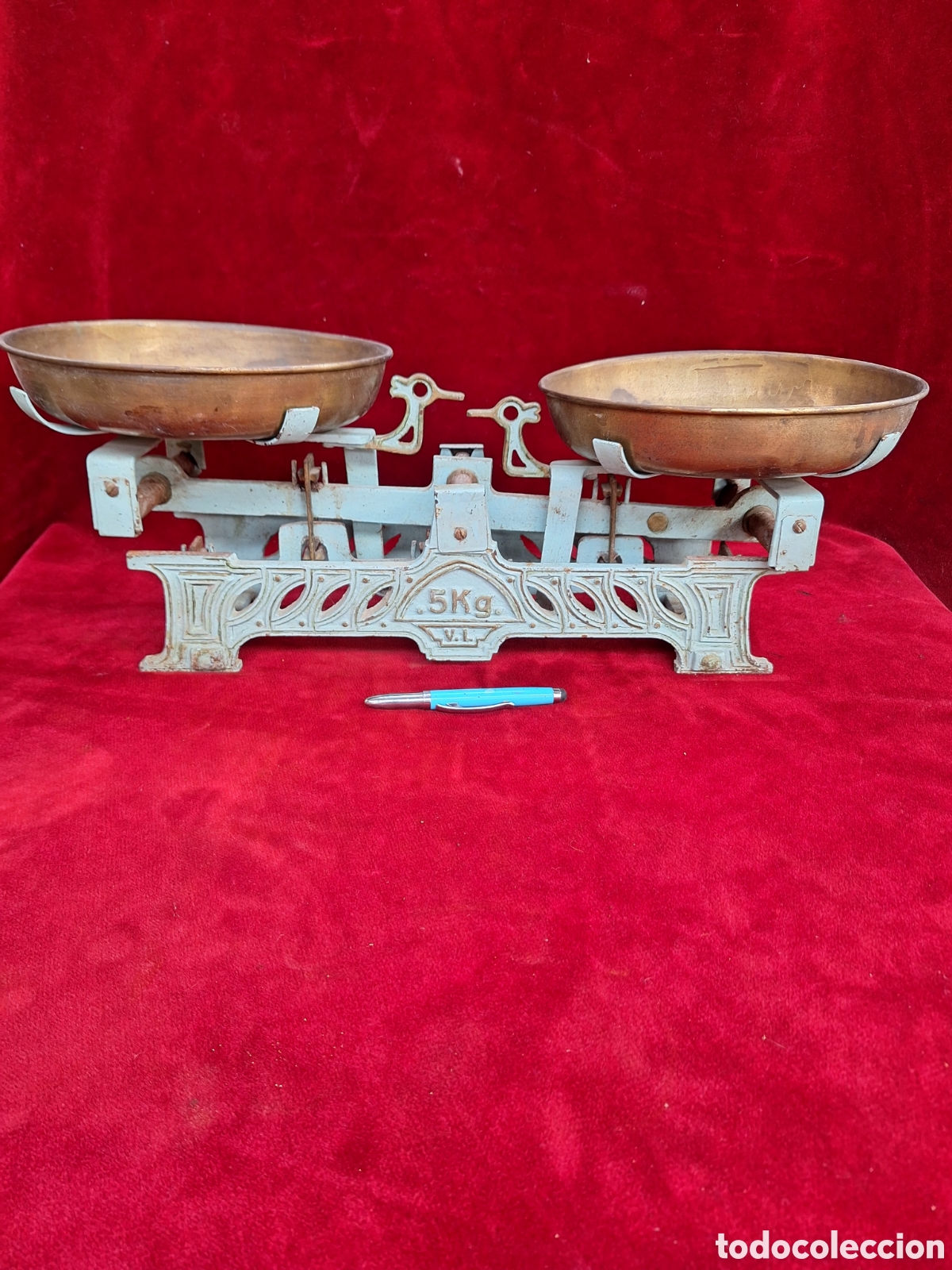 Oggetti Antichi: Antigua balanza V.L. 5kg, hierro fundido y laton!