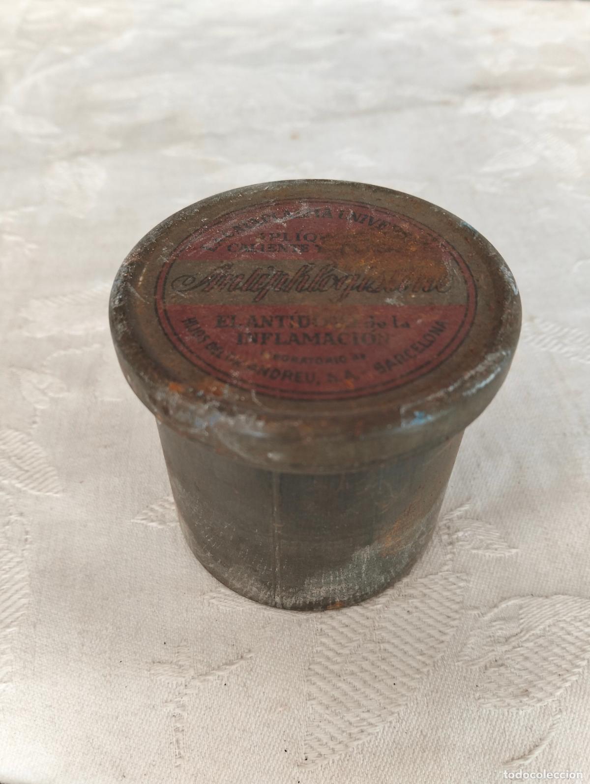 Antiguidades: Lata caja cajita decorativa Anliphlogisline medicamento antiinflamatorio la cataplasma universal