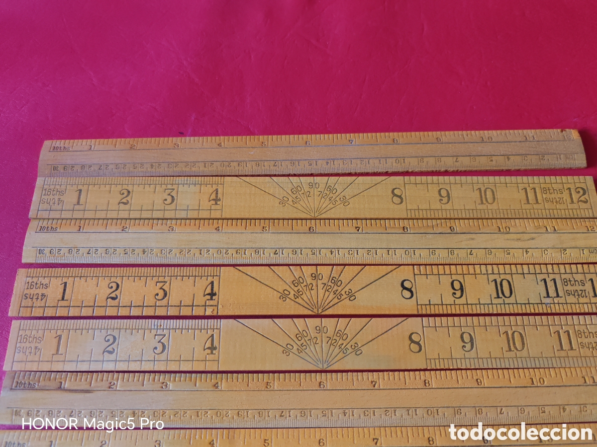 Antig&uuml;edades: Lote de 10 reglas escal&iacute;metro, hechas en madera - Foto 2