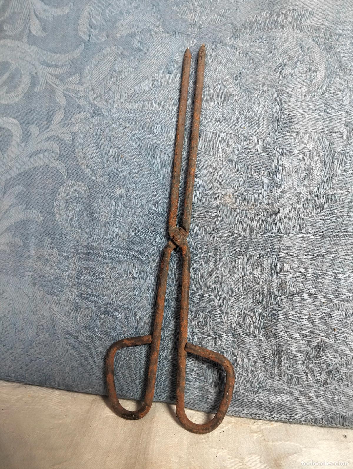 Antig&uuml;edades: Antiguas tenazas de hierro pinzas de 2 pinchos de peluquer&iacute;a para rizar tirabuzones S. XIX