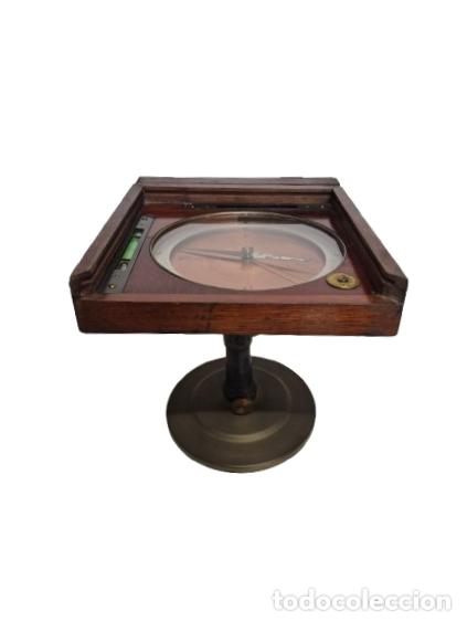 Antig&uuml;edades: Br&uacute;jula de Top&oacute;grafo Antigua con Nivel - Caja de Madera de Caoba y Bronce - S.XIX -Muy Buena Calidad