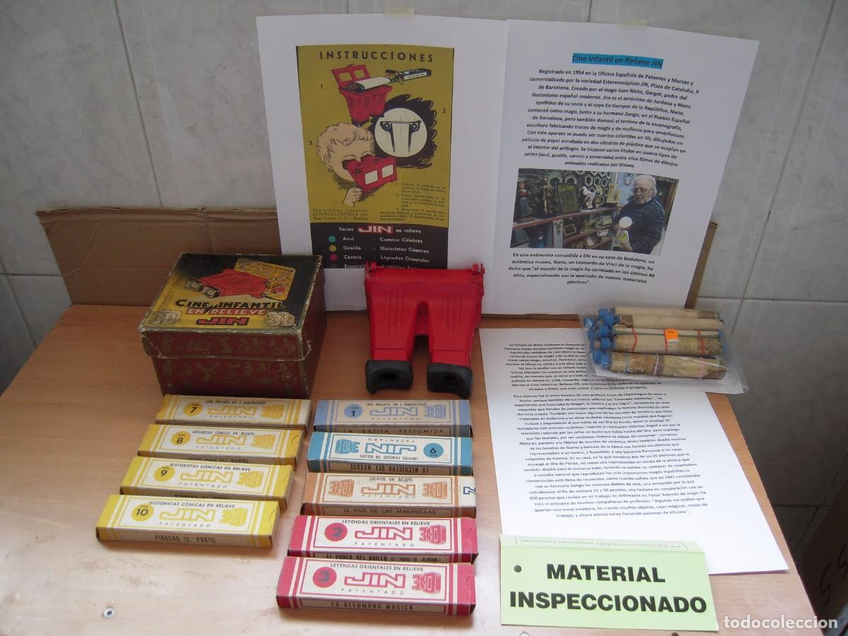 Antig&uuml;edades: CINE JIN Visor Estereoscopico 3D con 9 Peliculas en Color Juguete Espa&ntilde;ol de 1954 Funcionando!!
