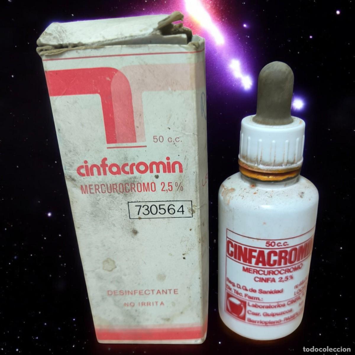 Antiques: Antiguo Frasco De Mercurocromo Cinfacromin 2,5% Con Caja Original &ndash; Laboratorios CINFA